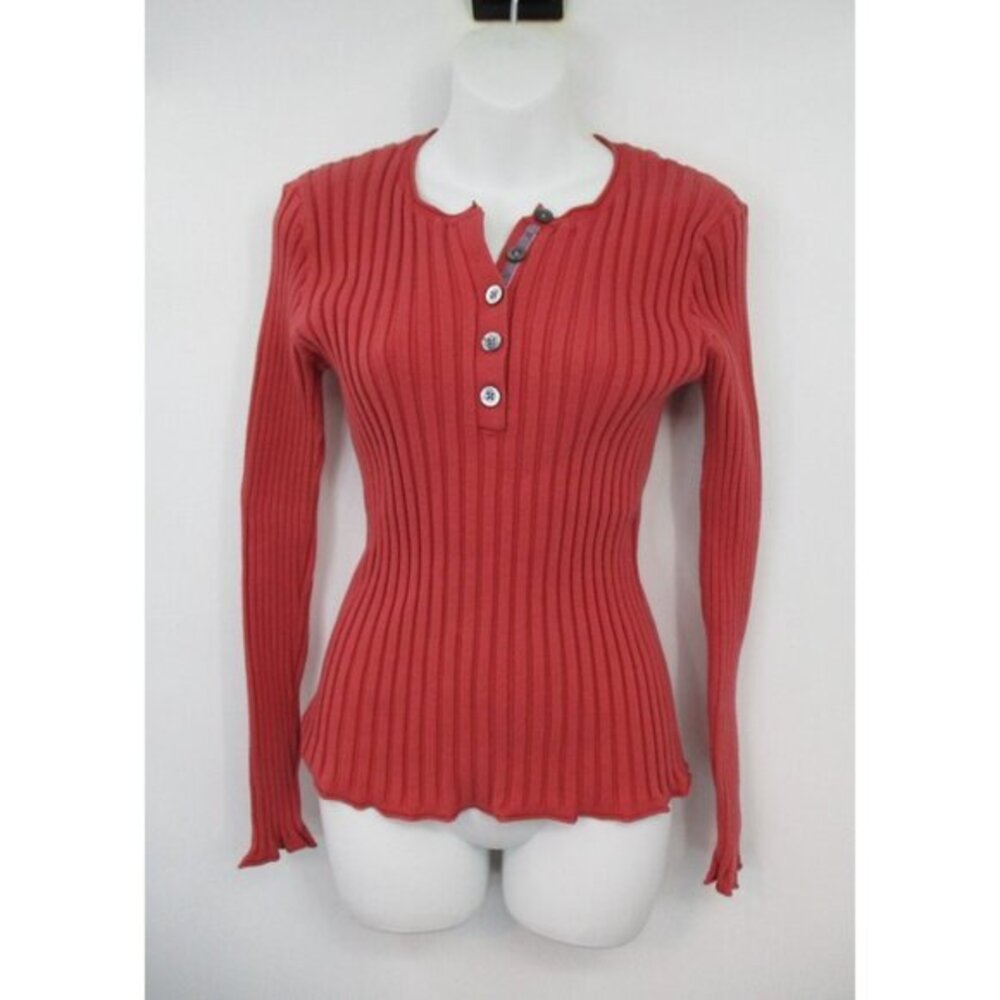 Sundance Pink Coral Ribbed Bodycon Sweater Womens PL Long Sleeve
